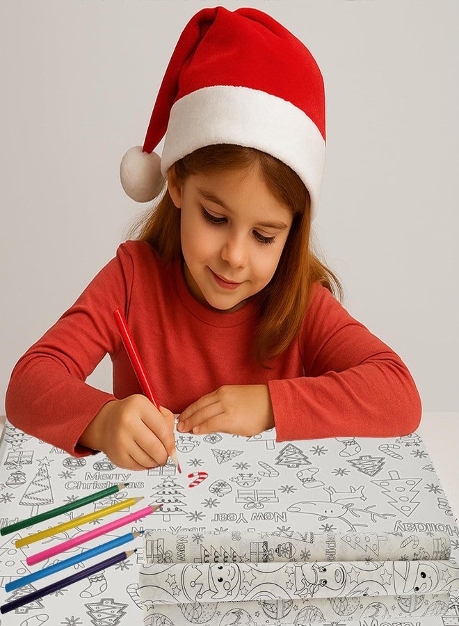 Chochkees Craft Christmas Gift Wrap Design, with 6 Color Pencils Included, White Craft Wrapping Paper Roll, 17.5" X 180" Inch - 15' Ft. Xmas Wrapping Paper Roll, Pack of 3, DIY Christmas - Image 2